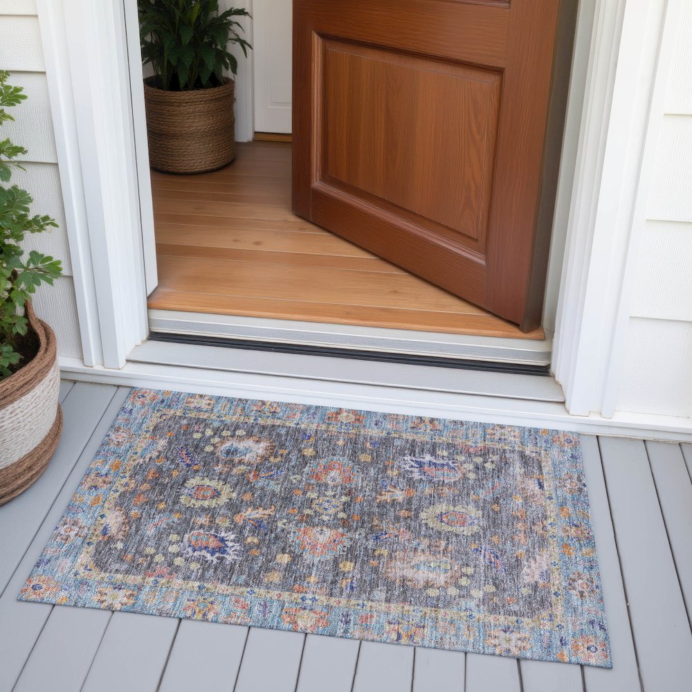 Machine Washable Indoor/Outdoor Chantille ACN2104 Gray 1'8" x 2'6" Rug. Picture 6