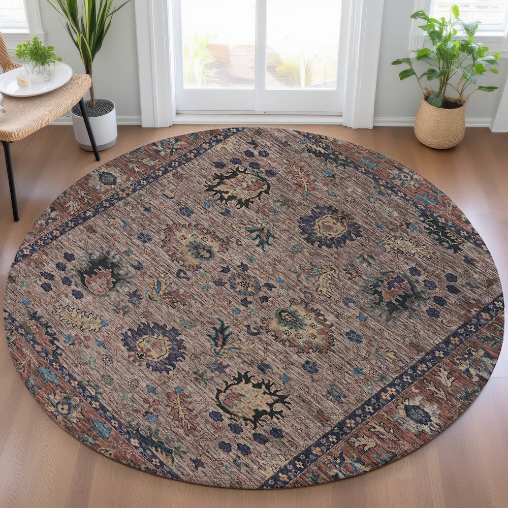 Machine Washable Indoor/Outdoor Chantille ACN2104 Mocha 8' x 8' Round Rug. Picture 5