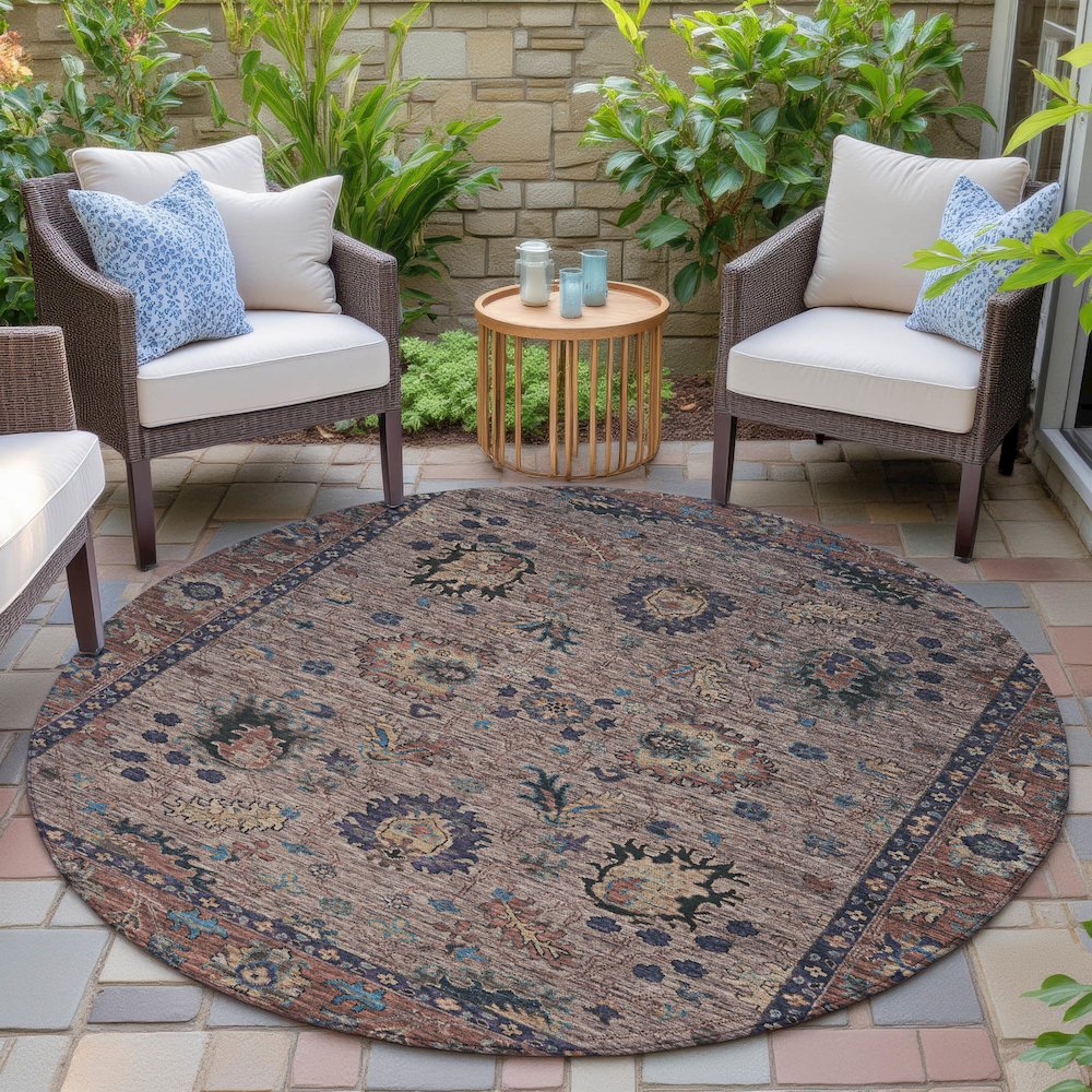 Machine Washable Indoor/Outdoor Chantille ACN2104 Mocha 8' x 8' Round Rug. Picture 6