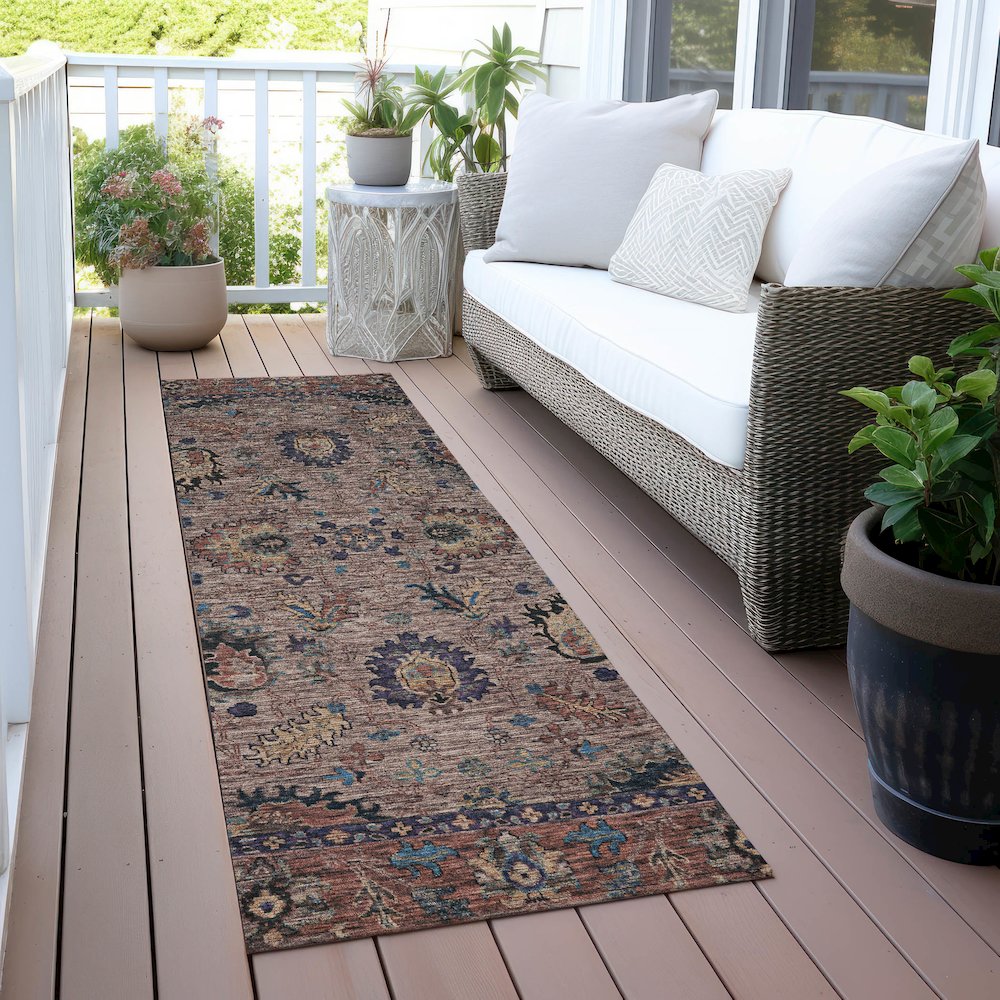 Machine Washable Indoor/Outdoor Chantille ACN2104 Mocha 2'3" x 7'6" Runner Rug. Picture 6