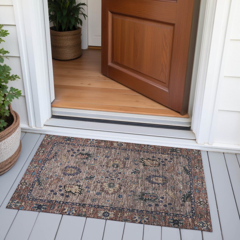 Machine Washable Indoor/Outdoor Chantille ACN2104 Mocha 1'8" x 2'6" Rug. Picture 6