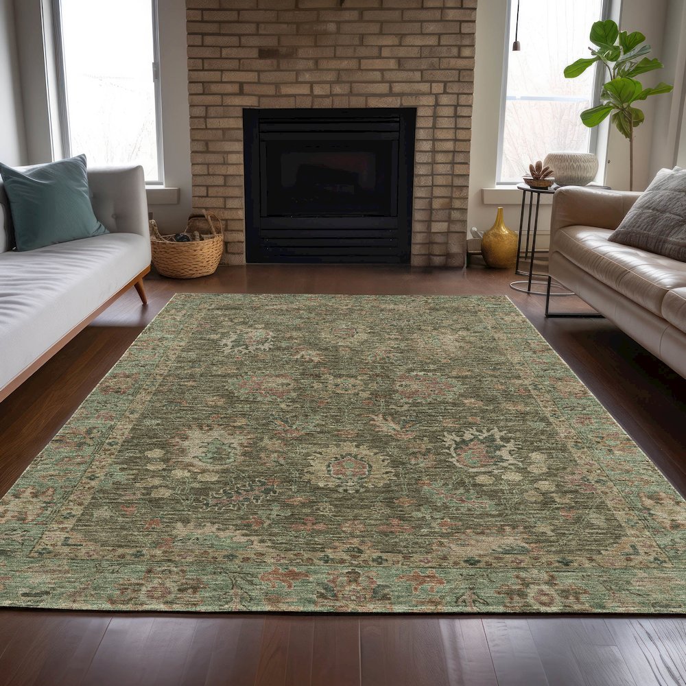 Machine Washable Indoor/Outdoor Chantille ACN2104 Olive 2'6" x 3'10" Rug. Picture 6