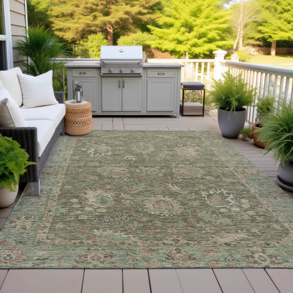 Machine Washable Indoor/Outdoor Chantille ACN2104 Olive 2'6" x 3'10" Rug. Picture 7