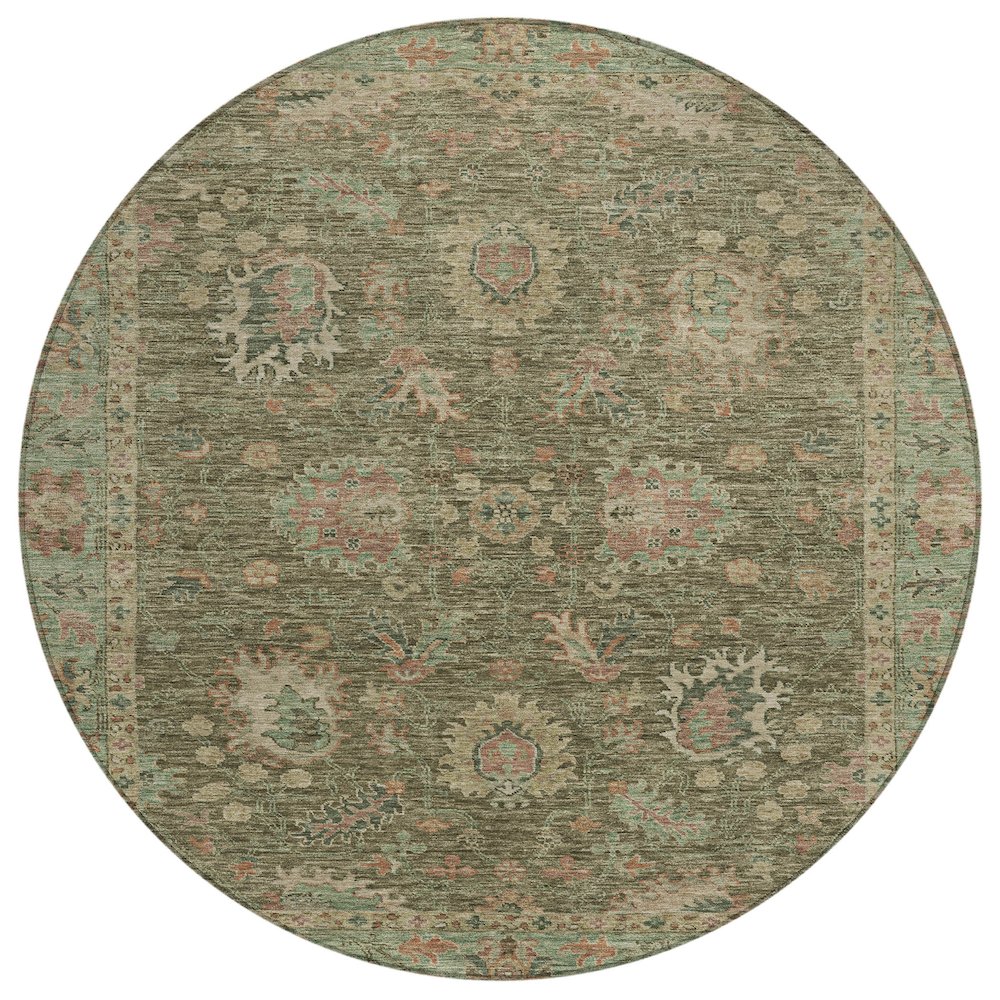 Machine Washable Indoor/Outdoor Chantille ACN2104 Olive 8' x 8' Round Rug. Picture 1