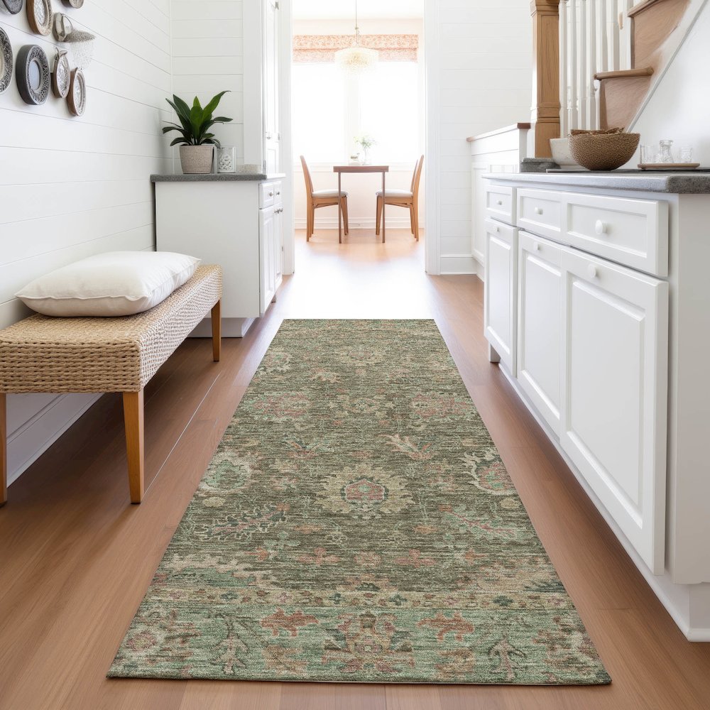 Machine Washable Indoor/Outdoor Chantille ACN2104 Olive 2'3" x 7'6" Runner Rug. Picture 5