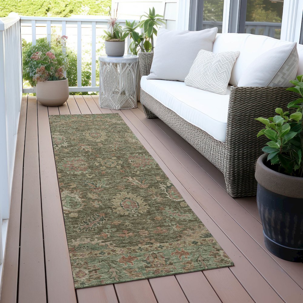 Machine Washable Indoor/Outdoor Chantille ACN2104 Olive 2'3" x 7'6" Runner Rug. Picture 6