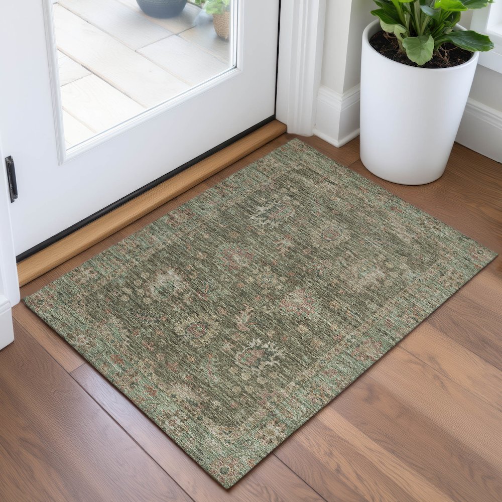 Machine Washable Indoor/Outdoor Chantille ACN2104 Olive 1'8" x 2'6" Rug. Picture 5