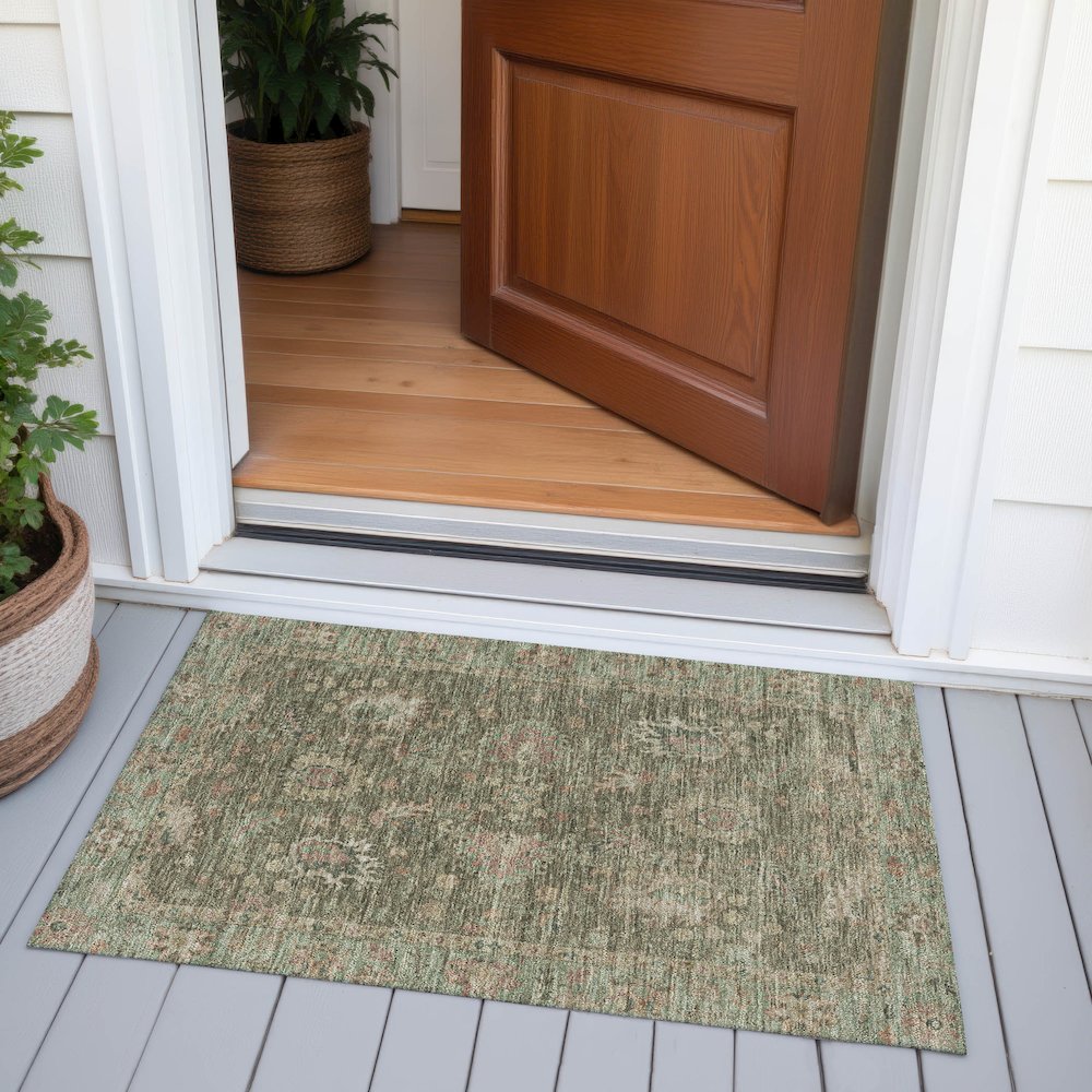 Machine Washable Indoor/Outdoor Chantille ACN2104 Olive 1'8" x 2'6" Rug. Picture 6