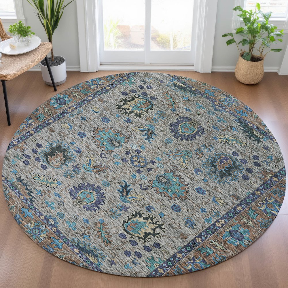 Machine Washable Indoor/Outdoor Chantille ACN2104 Pewter 8' x 8' Round Rug. Picture 5