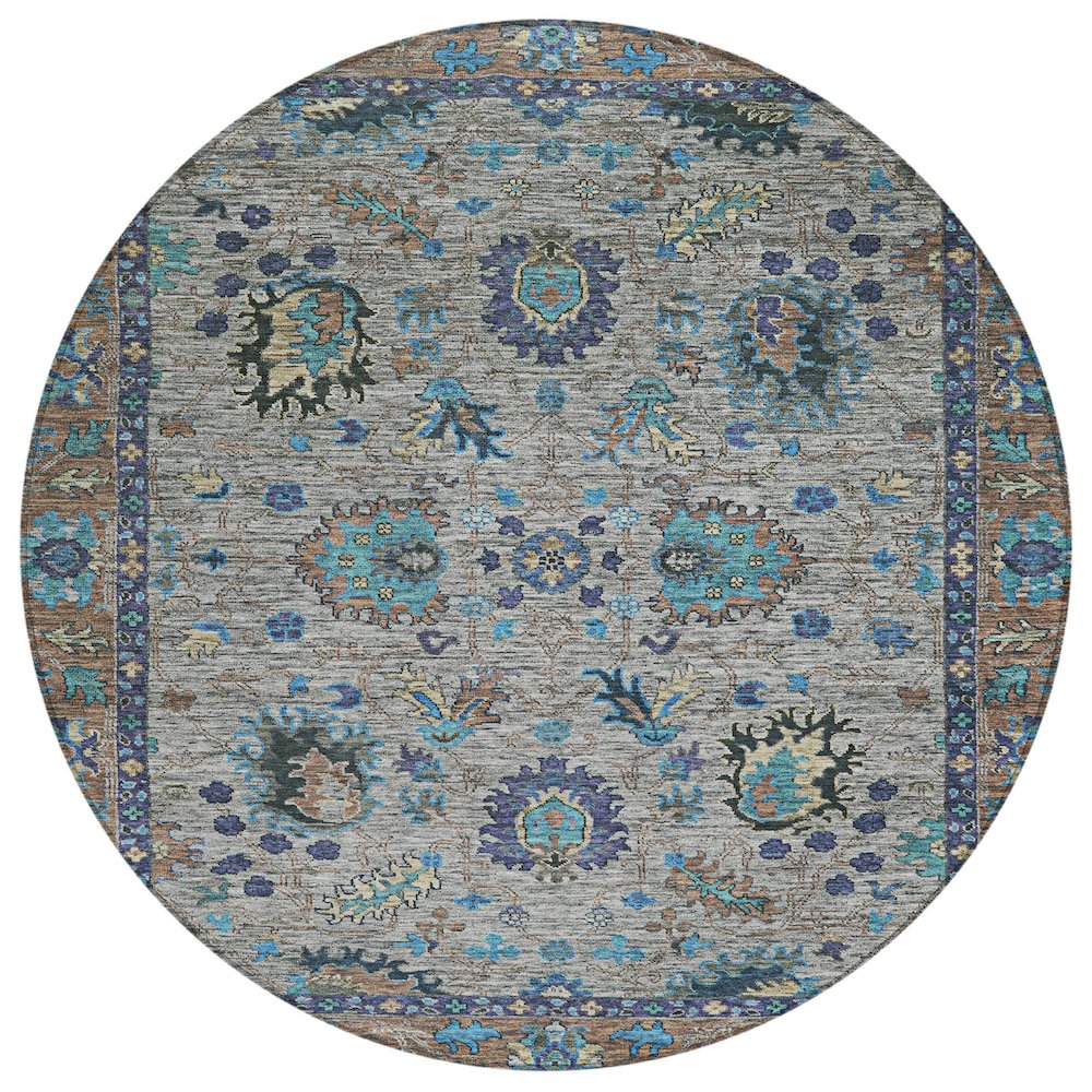 Machine Washable Indoor/Outdoor Chantille ACN2104 Pewter 8' x 8' Round Rug. Picture 1