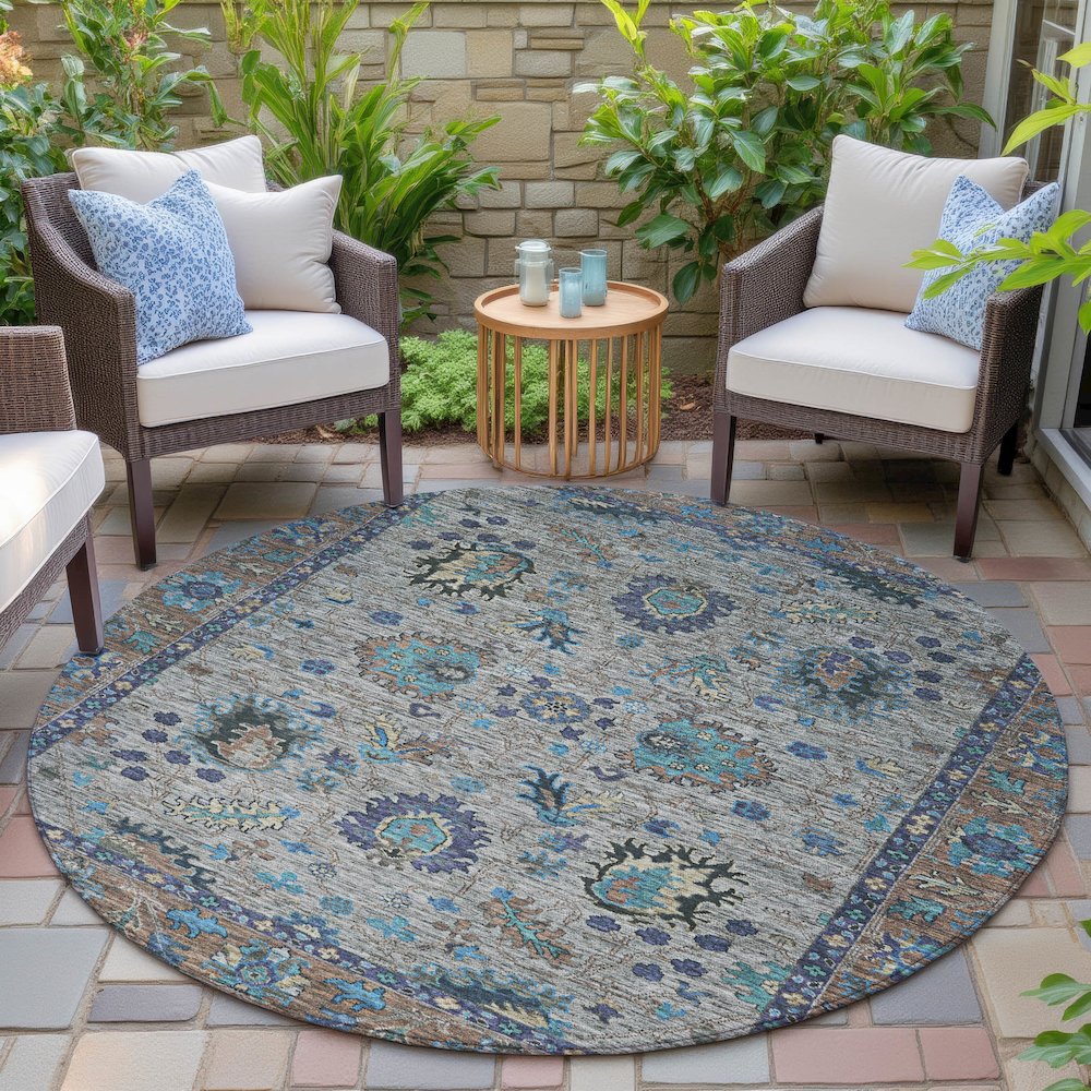 Machine Washable Indoor/Outdoor Chantille ACN2104 Pewter 8' x 8' Round Rug. Picture 6