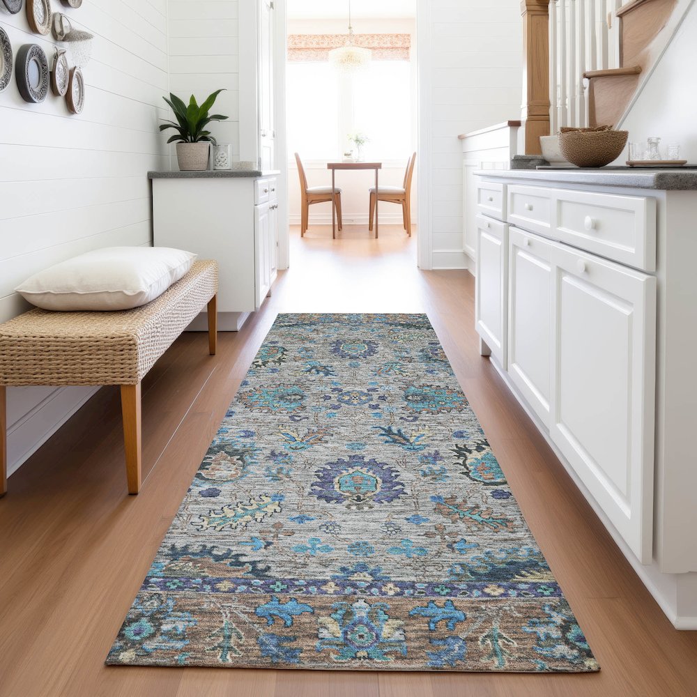 Machine Washable Indoor/Outdoor Chantille ACN2104 Pewter 2'3" x 7'6" Runner Rug. Picture 5