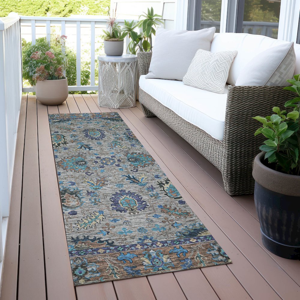 Machine Washable Indoor/Outdoor Chantille ACN2104 Pewter 2'3" x 7'6" Runner Rug. Picture 6
