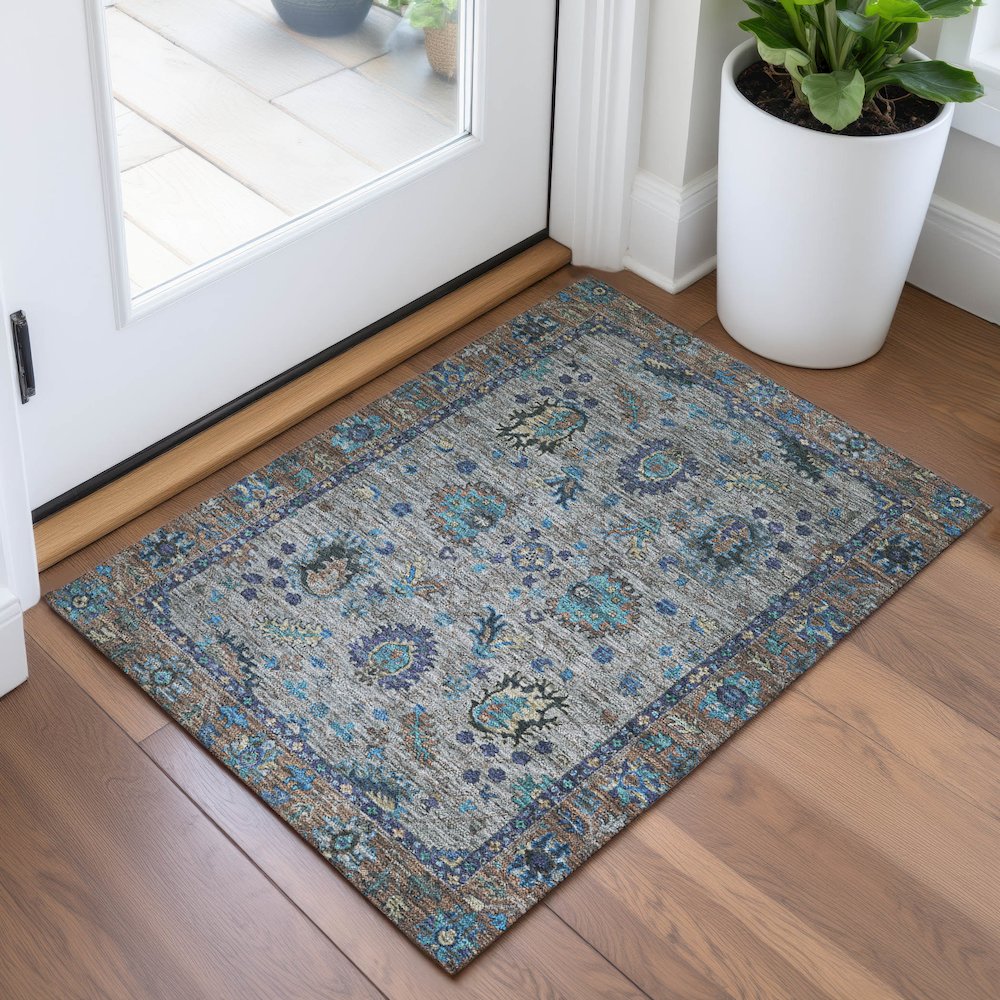 Machine Washable Indoor/Outdoor Chantille ACN2104 Pewter 1'8" x 2'6" Rug. Picture 5
