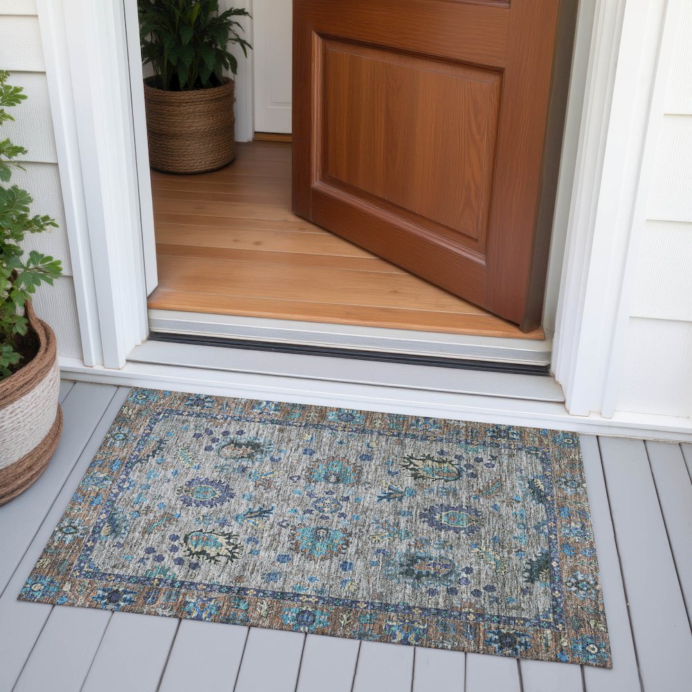 Machine Washable Indoor/Outdoor Chantille ACN2104 Pewter 1'8" x 2'6" Rug. Picture 6