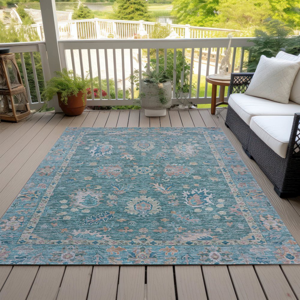 Machine Washable Indoor/Outdoor Chantille ACN2104 Teal 2'6" x 3'10" Rug. Picture 8