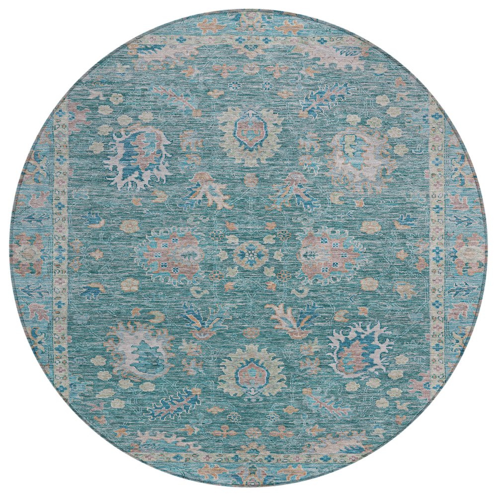 Machine Washable Indoor/Outdoor Chantille ACN2104 Teal 8' x 8' Round Rug. Picture 1