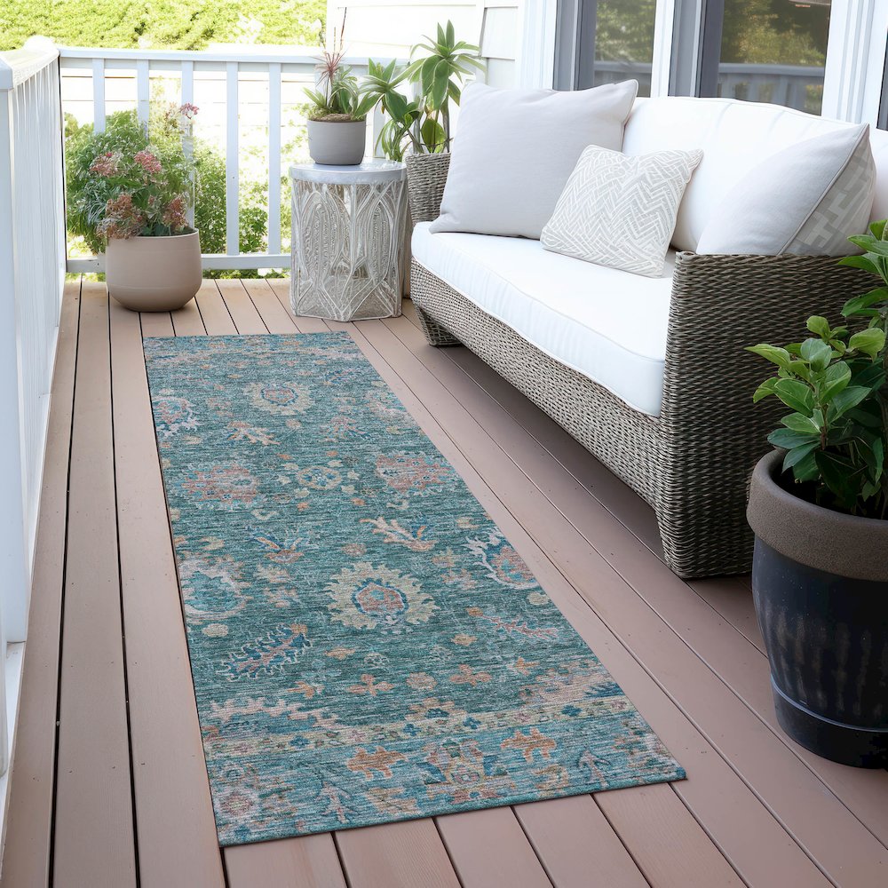 Machine Washable Indoor/Outdoor Chantille ACN2104 Teal 2'3" x 7'6" Runner Rug. Picture 6