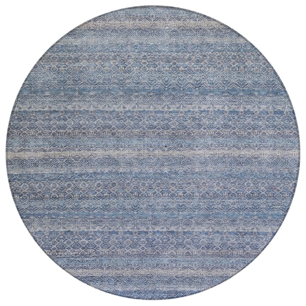 Machine Washable Indoor/Outdoor Chantille ACN2105 Blue 8' x 8' Round Rug. Picture 1