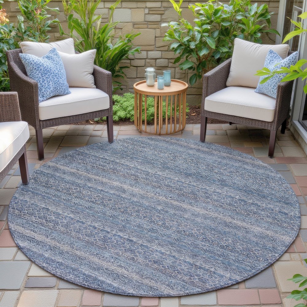 Machine Washable Indoor/Outdoor Chantille ACN2105 Blue 8' x 8' Round Rug. Picture 6