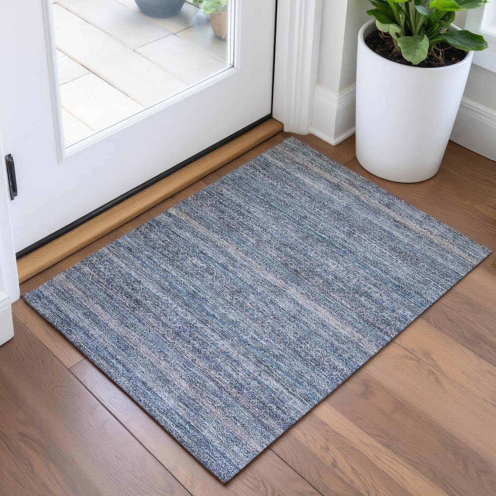 Machine Washable Indoor/Outdoor Chantille ACN2105 Blue 1'8" x 2'6" Rug. Picture 5
