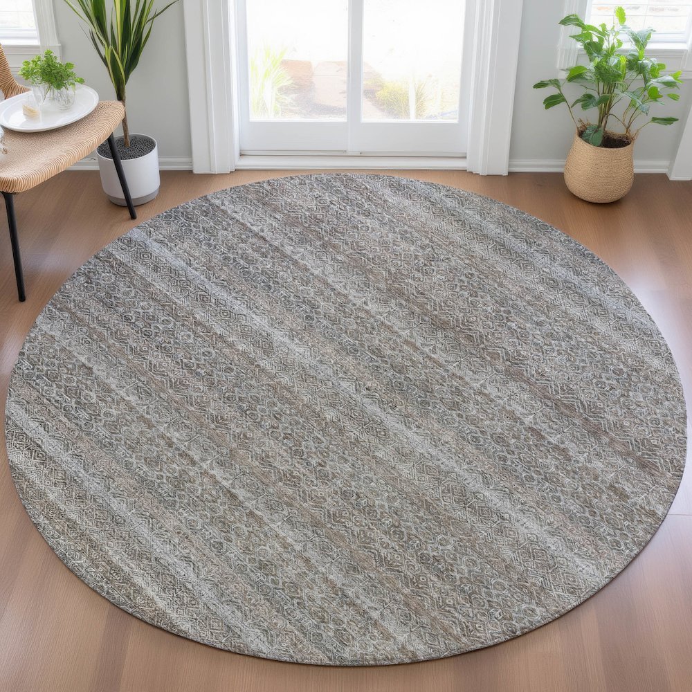 Machine Washable Indoor/Outdoor Chantille ACN2105 Brown 8' x 8' Round Rug. Picture 5