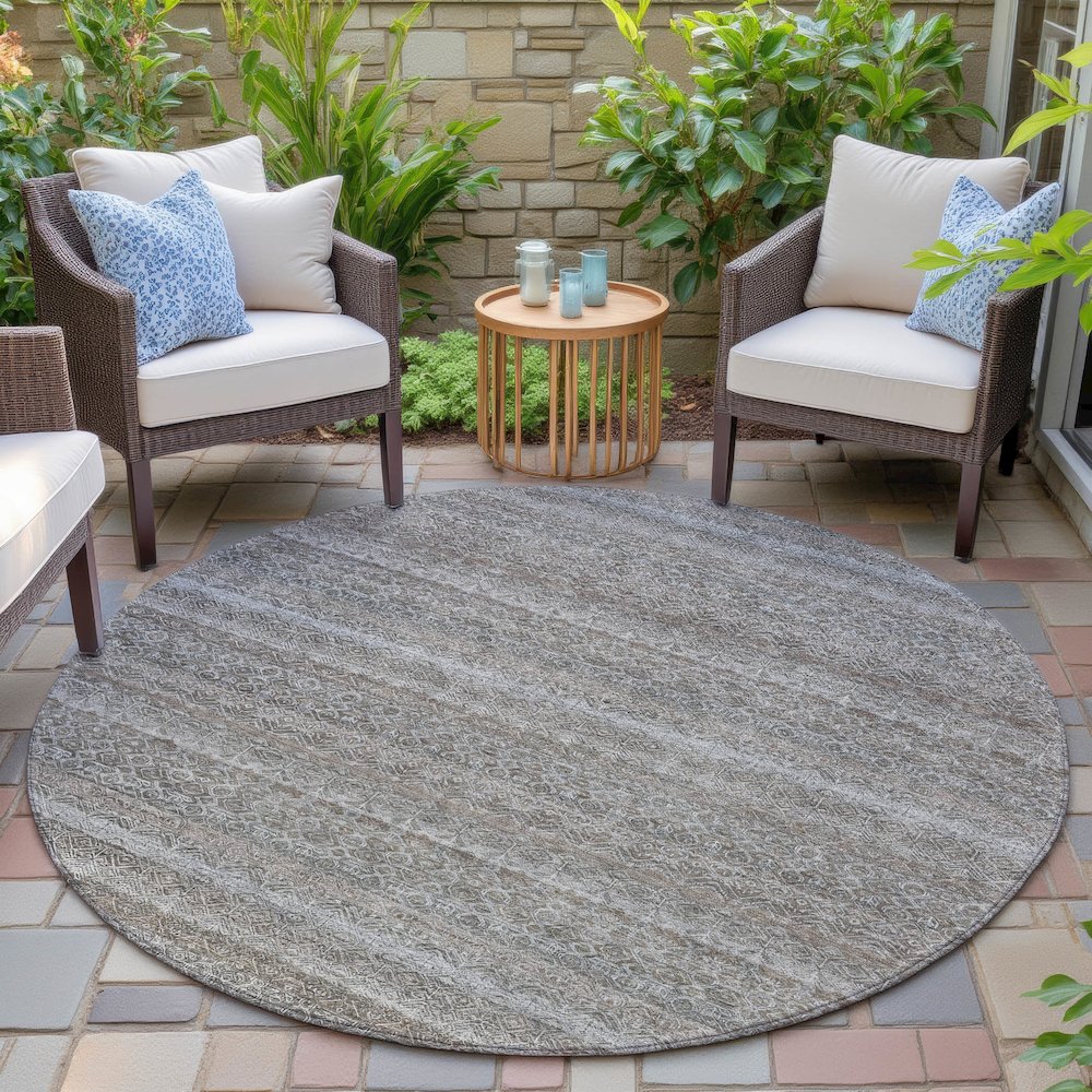 Machine Washable Indoor/Outdoor Chantille ACN2105 Brown 8' x 8' Round Rug. Picture 6