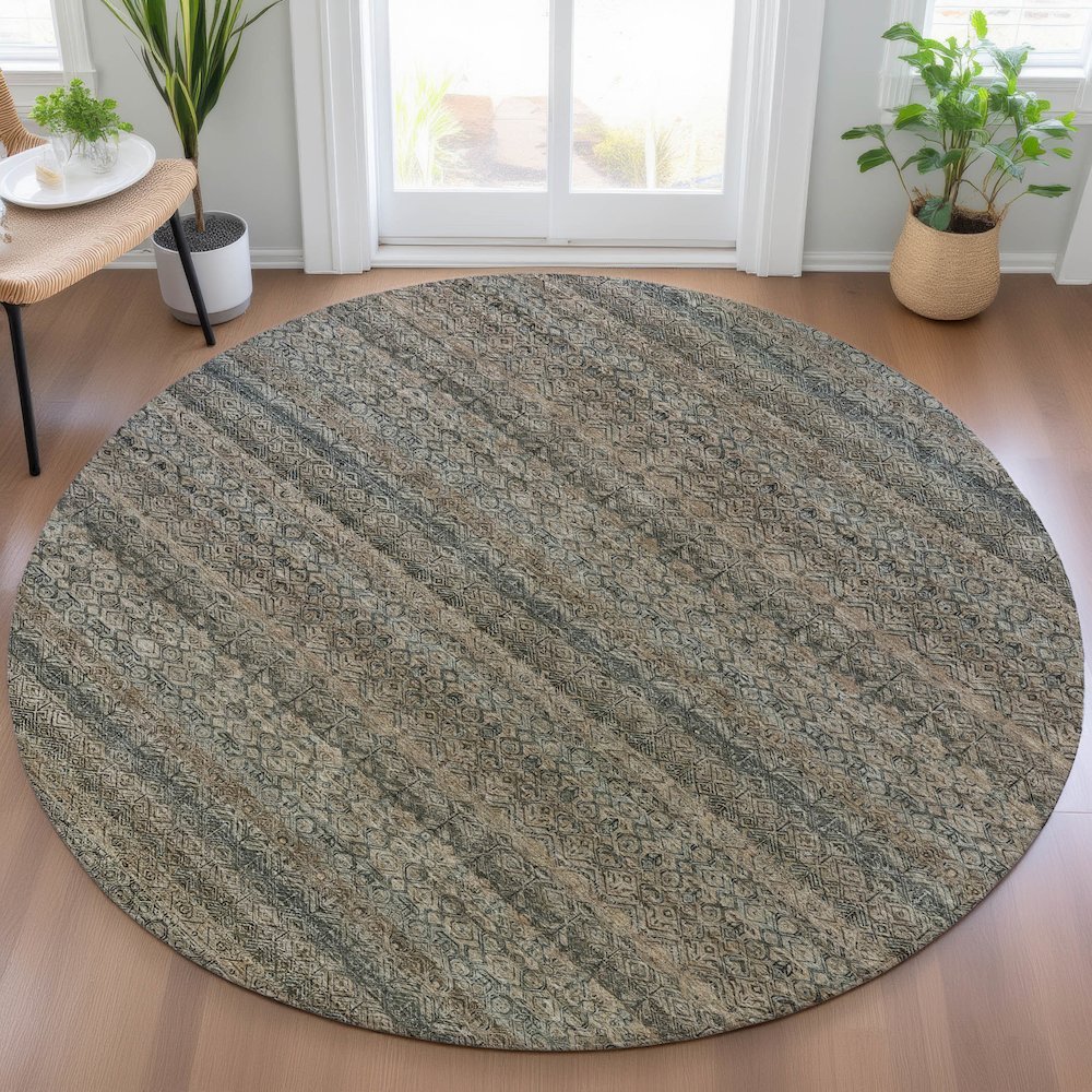Machine Washable Indoor/Outdoor Chantille ACN2105 Chocolate 8' x 8' Round Rug. Picture 5