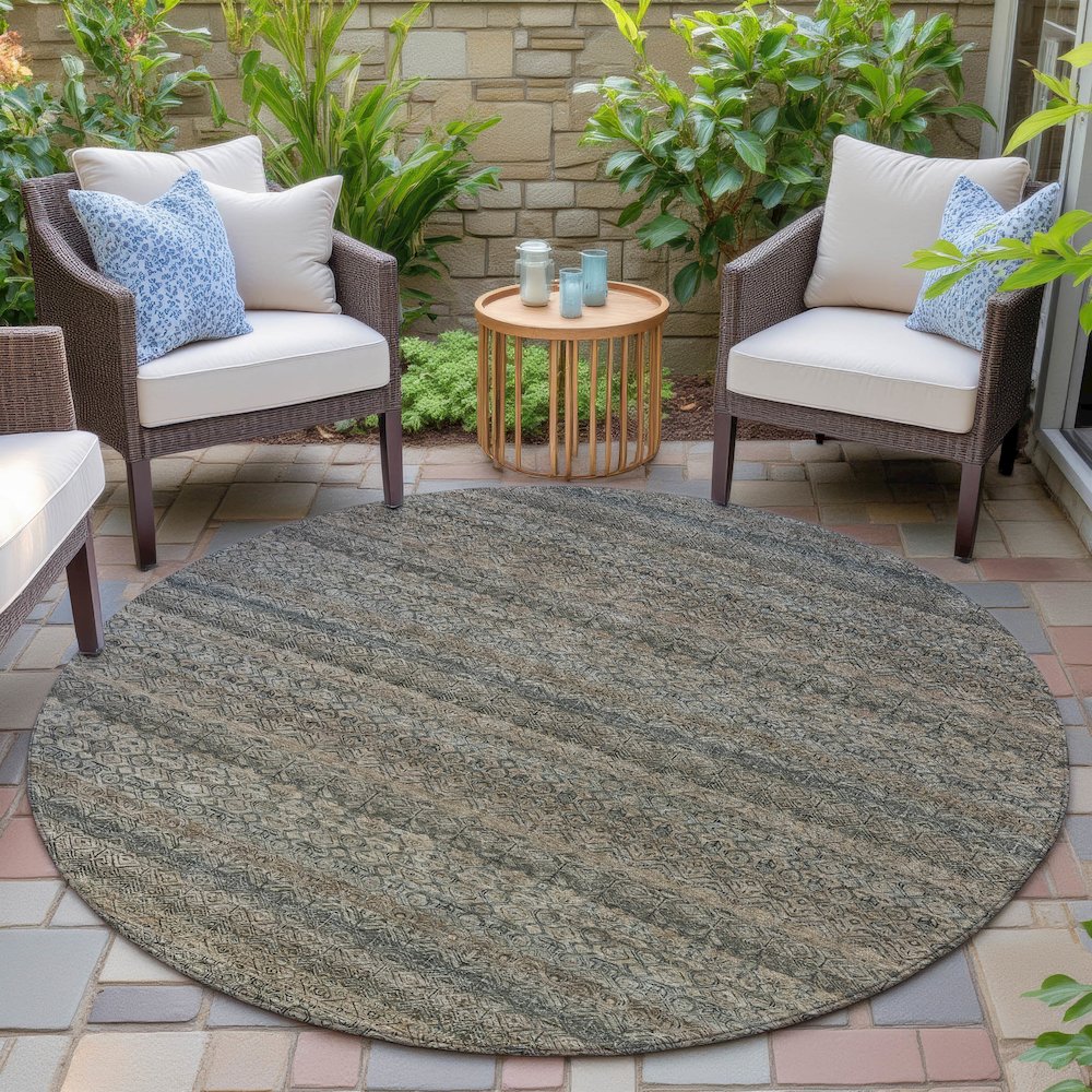 Machine Washable Indoor/Outdoor Chantille ACN2105 Chocolate 8' x 8' Round Rug. Picture 6