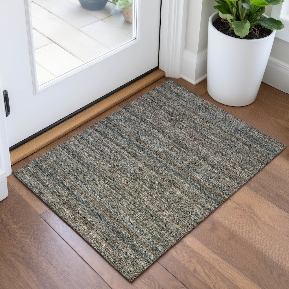 Machine Washable Indoor/Outdoor Chantille ACN2105 Chocolate 1'8" x 2'6" Rug. Picture 5