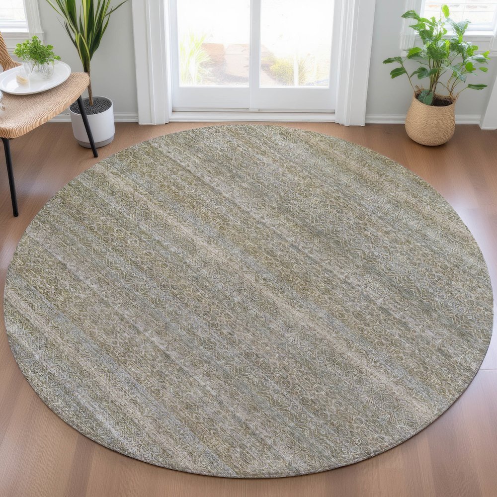 Machine Washable Indoor/Outdoor Chantille ACN2105 Khaki 8' x 8' Round Rug. Picture 5
