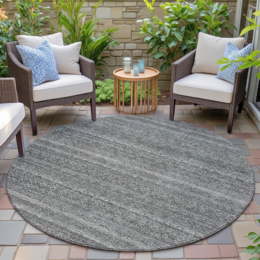 Machine Washable Indoor/Outdoor Chantille ACN2105 Pewter 8' x 8' Round Rug. Picture 6