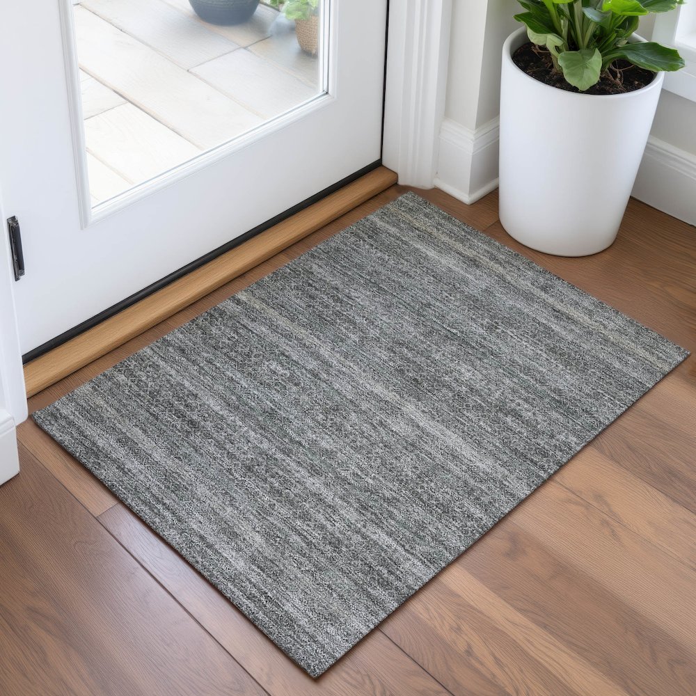 Machine Washable Indoor/Outdoor Chantille ACN2105 Pewter 1'8" x 2'6" Rug. Picture 5