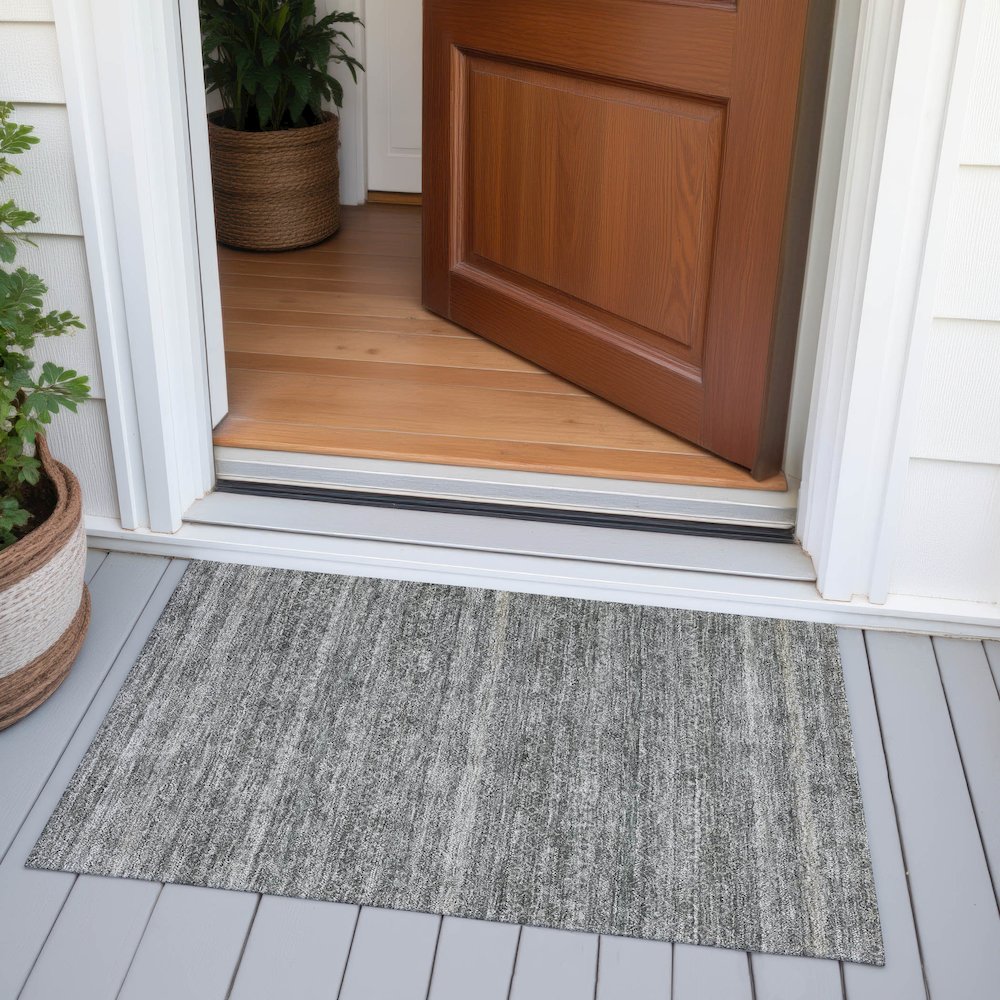 Machine Washable Indoor/Outdoor Chantille ACN2105 Pewter 1'8" x 2'6" Rug. Picture 6