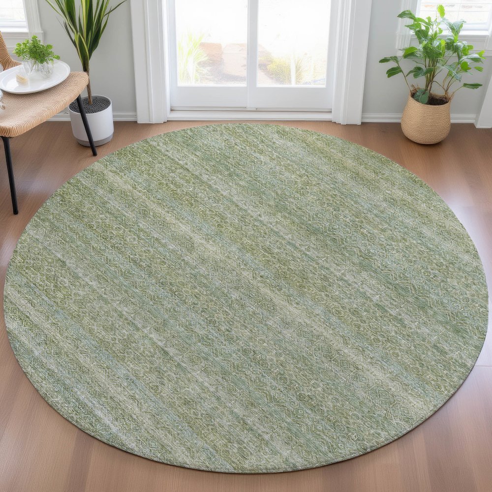 Machine Washable Indoor/Outdoor Chantille ACN2105 Sage 8' x 8' Round Rug. Picture 5