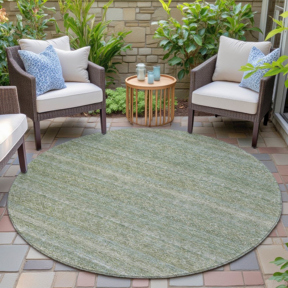 Machine Washable Indoor/Outdoor Chantille ACN2105 Sage 8' x 8' Round Rug. Picture 6