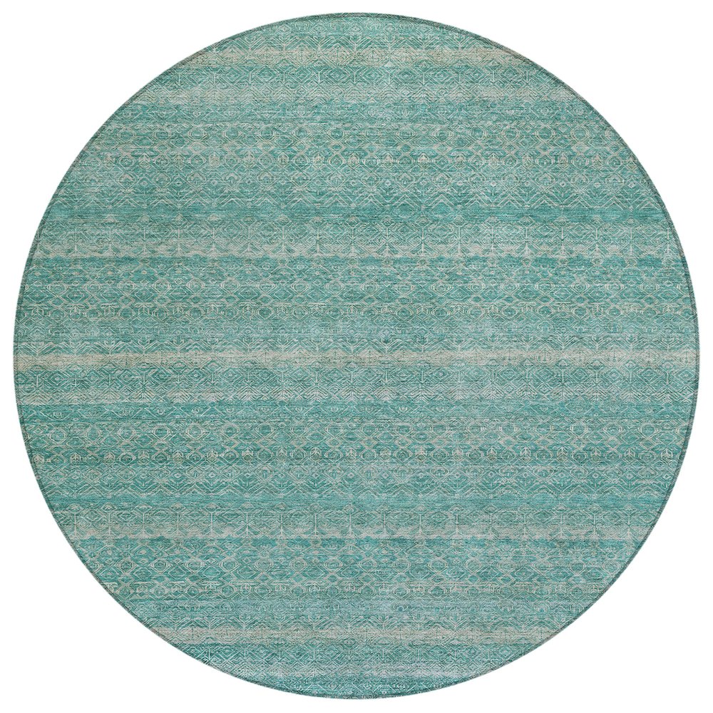 Machine Washable Indoor/Outdoor Chantille ACN2105 Teal 8' x 8' Round Rug. Picture 1