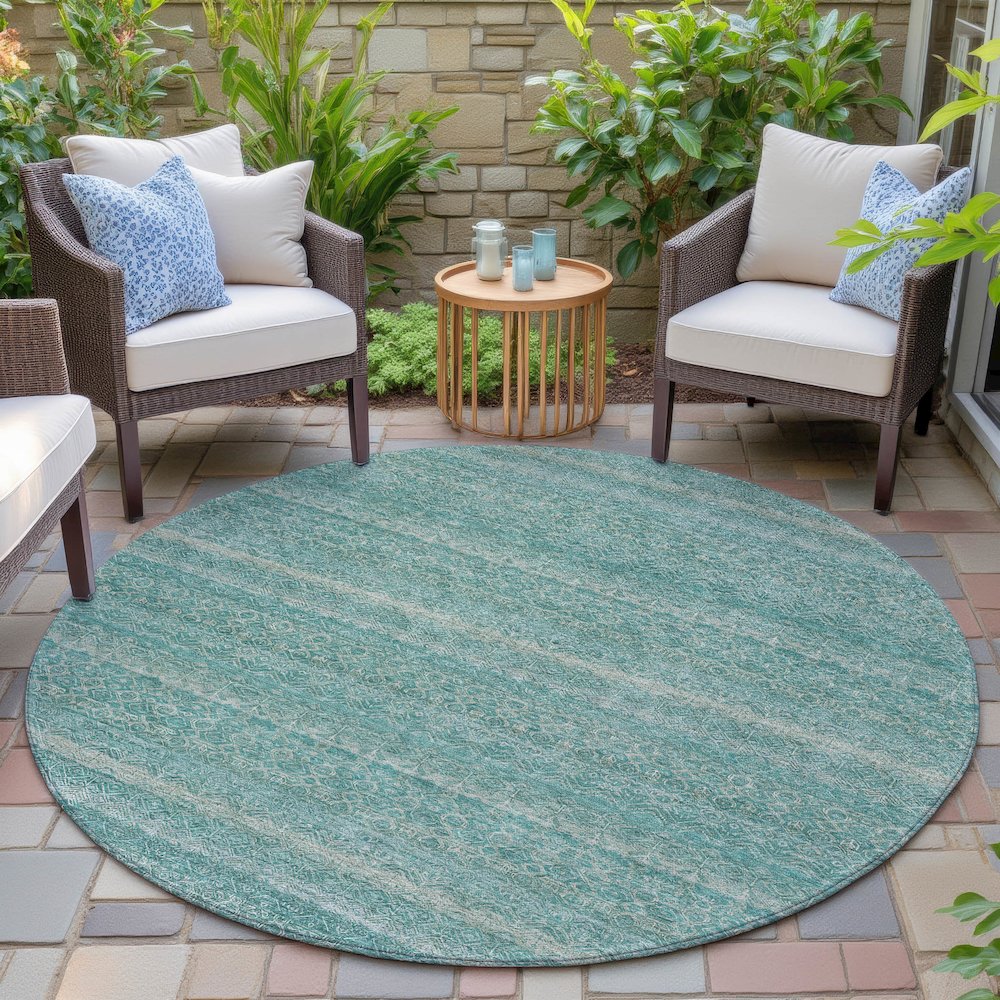 Machine Washable Indoor/Outdoor Chantille ACN2105 Teal 8' x 8' Round Rug. Picture 6