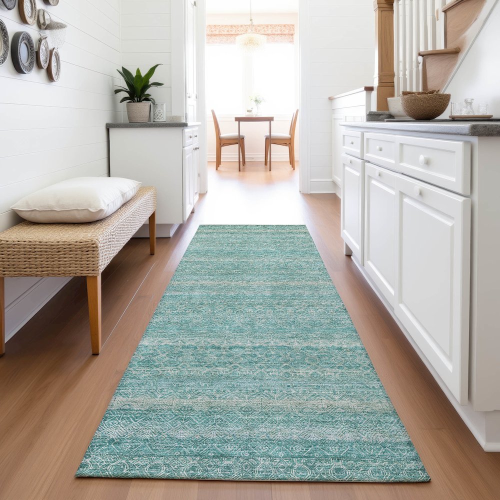 Machine Washable Indoor/Outdoor Chantille ACN2105 Teal 2'3" x 7'6" Runner Rug. Picture 5