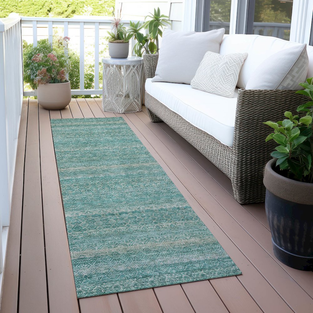 Machine Washable Indoor/Outdoor Chantille ACN2105 Teal 2'3" x 7'6" Runner Rug. Picture 6