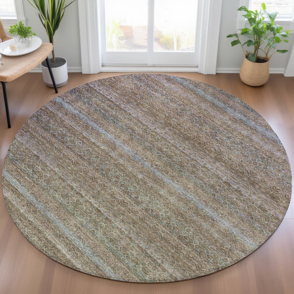 Machine Washable Indoor/Outdoor Chantille ACN2106 Brown 8' x 8' Round Rug. Picture 5