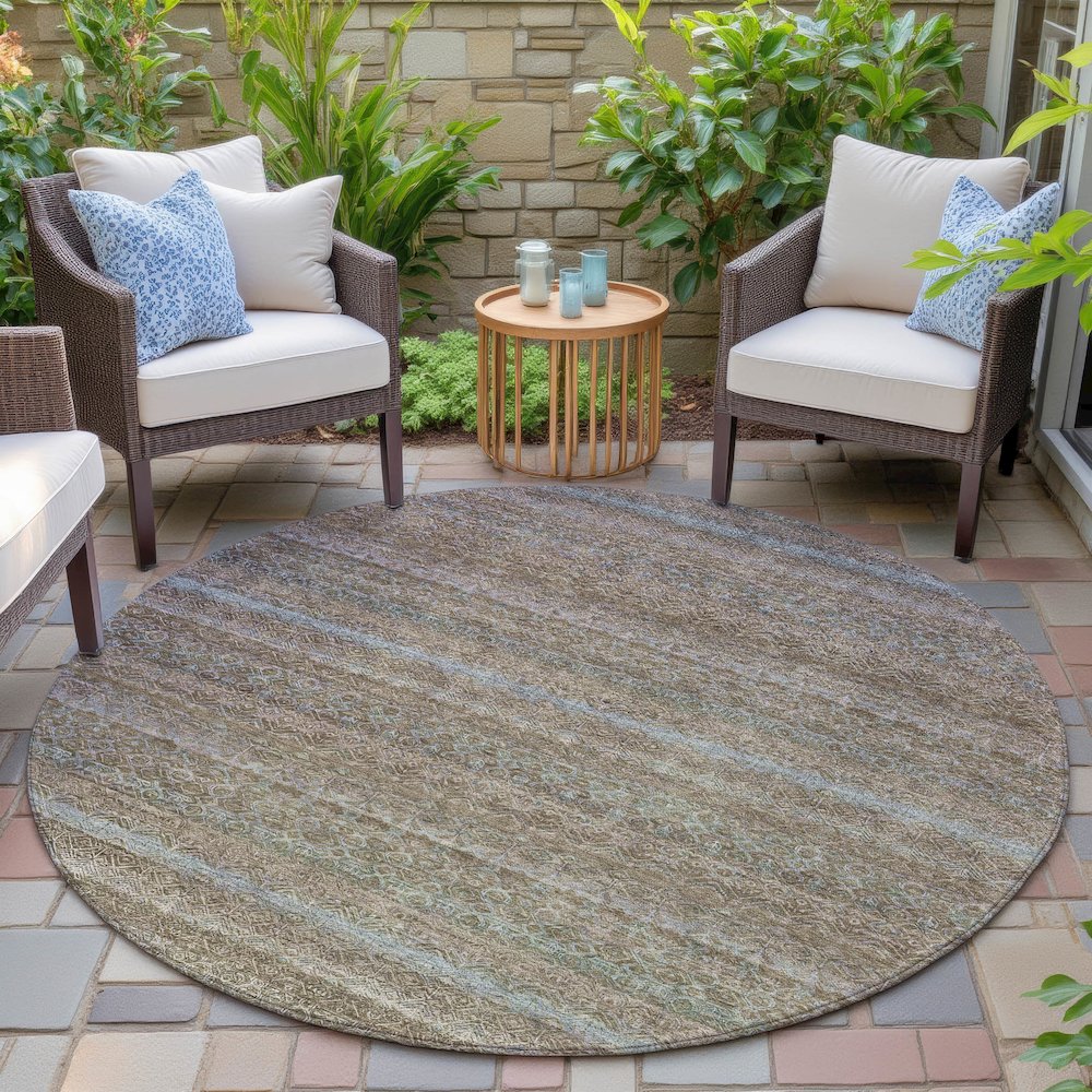 Machine Washable Indoor/Outdoor Chantille ACN2106 Brown 8' x 8' Round Rug. Picture 6