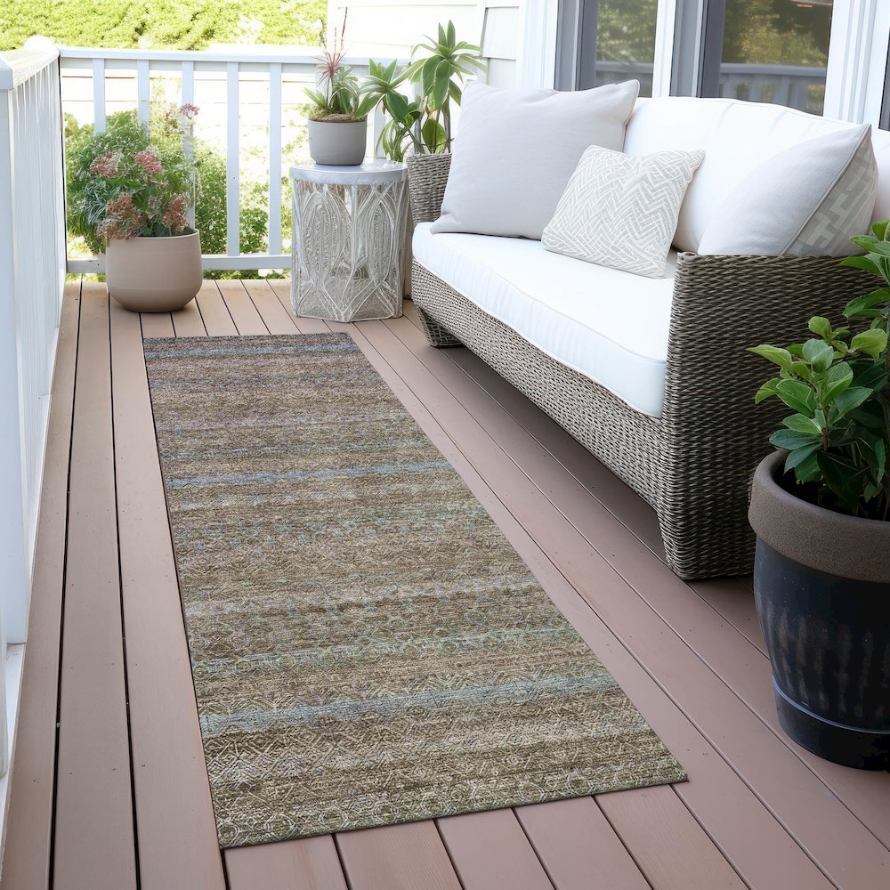 Machine Washable Indoor/Outdoor Chantille ACN2106 Brown 2'3" x 7'6" Runner Rug. Picture 6