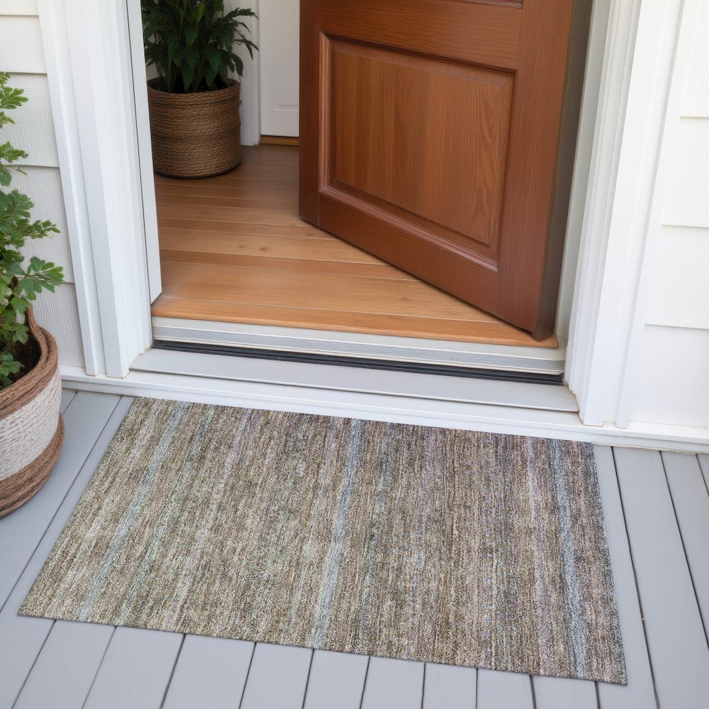 Machine Washable Indoor/Outdoor Chantille ACN2106 Brown 1'8" x 2'6" Rug. Picture 6