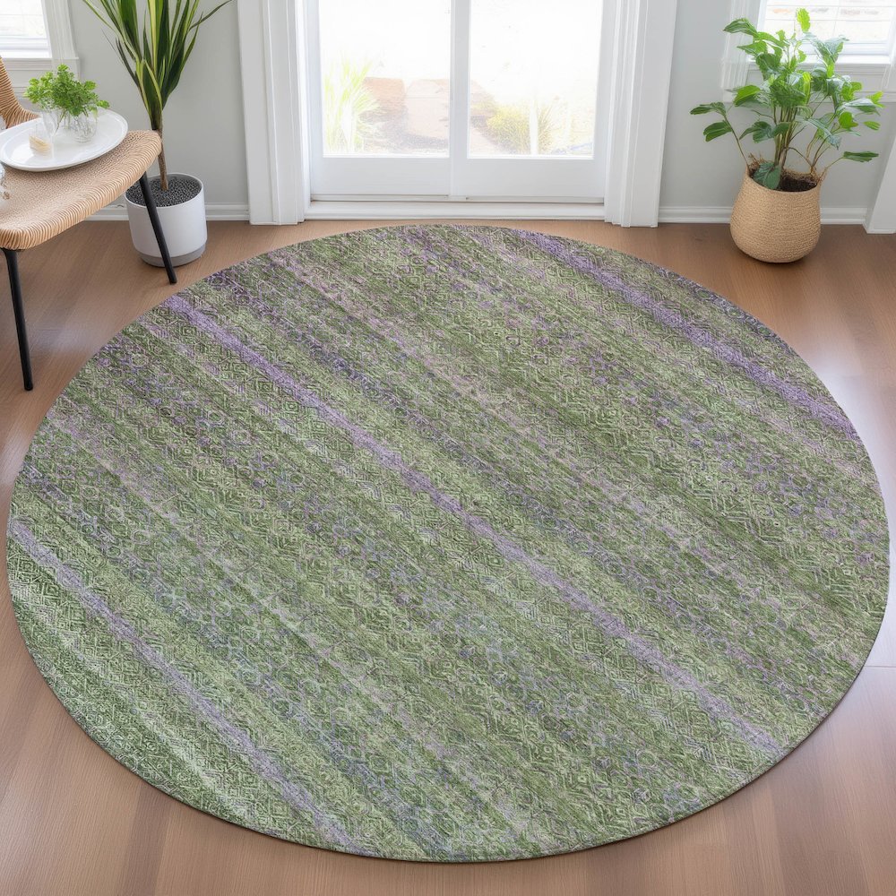Machine Washable Indoor/Outdoor Chantille ACN2106 Olive 8' x 8' Round Rug. Picture 5
