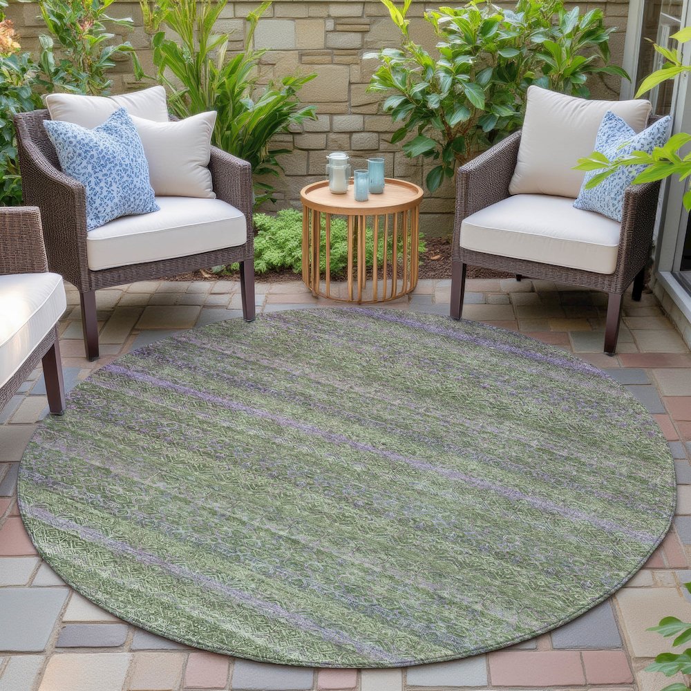 Machine Washable Indoor/Outdoor Chantille ACN2106 Olive 8' x 8' Round Rug. Picture 6