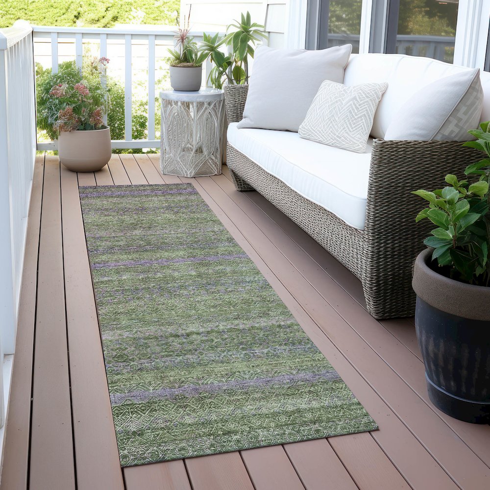 Machine Washable Indoor/Outdoor Chantille ACN2106 Olive 2'3" x 7'6" Runner Rug. Picture 6