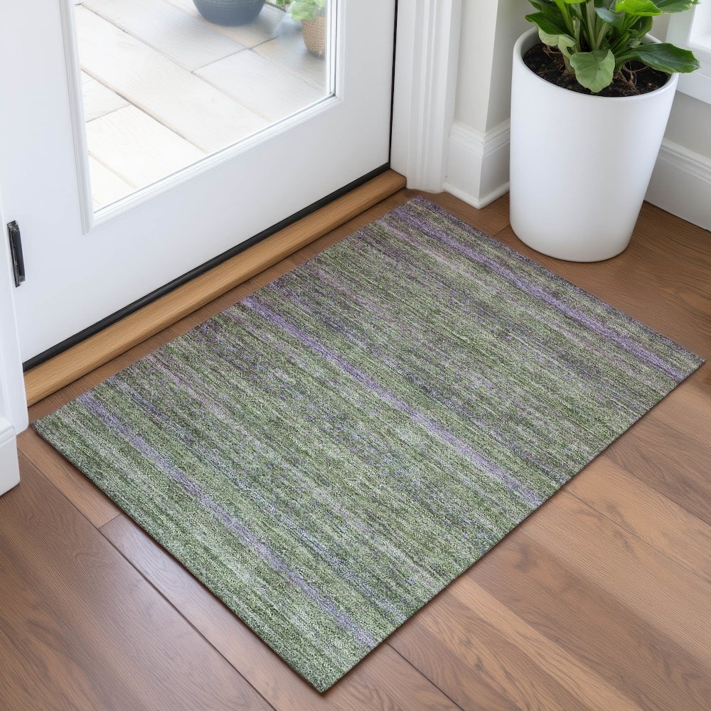 Machine Washable Indoor/Outdoor Chantille ACN2106 Olive 1'8" x 2'6" Rug. Picture 5