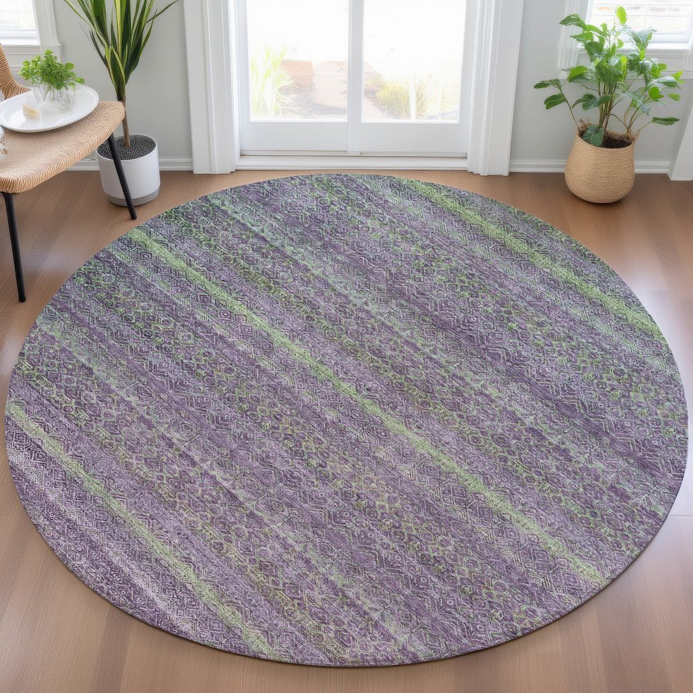 Machine Washable Indoor/Outdoor Chantille ACN2106 Purple 8' x 8' Round Rug. Picture 5