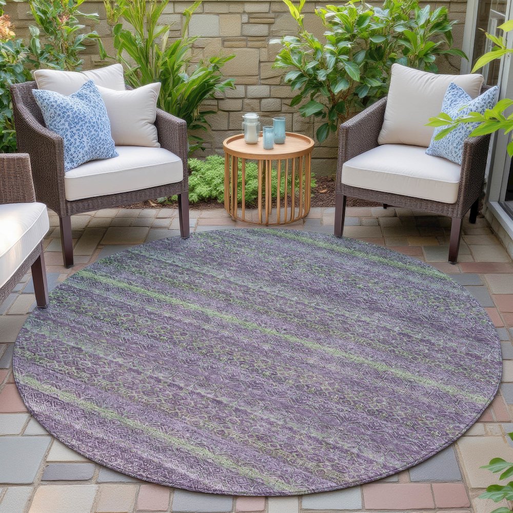 Machine Washable Indoor/Outdoor Chantille ACN2106 Purple 8' x 8' Round Rug. Picture 6